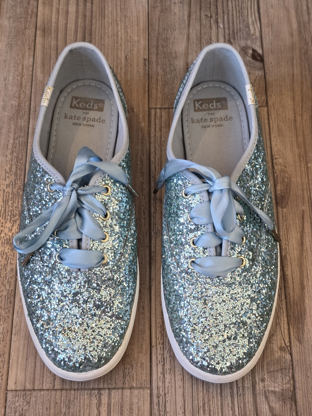 kate spade Keds Light Blue Glitter Lace-Up Sneakers